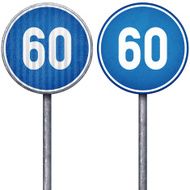 Two blue minimum speed limit 60 circular road signs