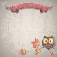 Illustration background with owl and autumn leaves