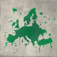 Europe map graffiti green splats on wall