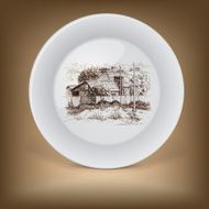 Decorative plate with image of farmhouse