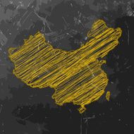 China map yellow sketched on dark chalkboard background