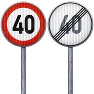 Two red and white maximum speed limit 40 road signs