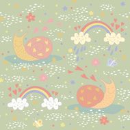 Seamless pattern with a very sweet snail