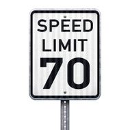 American maximum speed limit 70 mph road sign