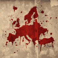 Europe map graffiti red splats on wooden plank