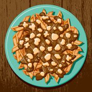 Overhead view of a plate poutine