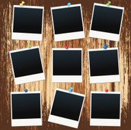 Polaroids On Wood Background