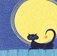 Cute Cat Sitting On A Fence In The Moonlight N2