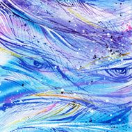 blue purple eyes wave line feathers wind