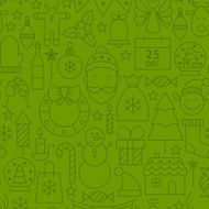 Line Art Holiday Christmas Green Seamless Pattern N2