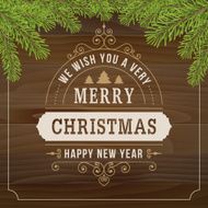 merry christmas vintage line art on wood plank background
