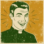 Retro Screen Print Winking Priest