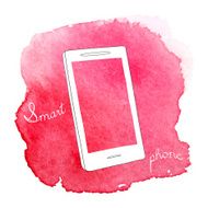 Technical illustration in doodle style Sketch smartphone on pink watercolour N2