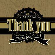 Thank you greeting card template with label on wood