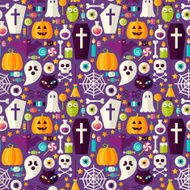 Flat Purple Halloween Party Seamless Pattern