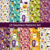 Ten Vector Flat Seamless Halloween Party Patterns Set