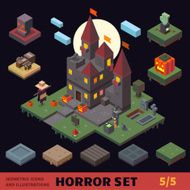 Isometric horror vector flat tiles and objects compilation