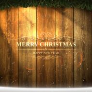 Bright Merry Christmas lettering on Wooden background with garland snow