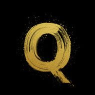 Gold glittering brush hand painted letter Q N2