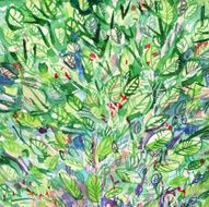thickets of green leaves with red berries