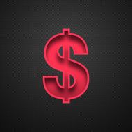 Dollar Symbol $ - Red on Carbon Fiber Background