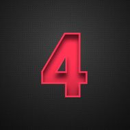 Number 4 Design (Four) Red on Carbon Fiber Background
