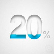 Twenty Percent Design (20 ) - Blue number on Watercolor Paper