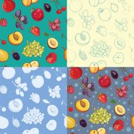 Set of seamless fruit and berry pattern Silhouette painted co N2
