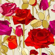 Vector seamless pattern with hand drawn roses flowers N9