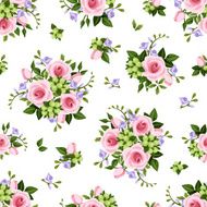 Vector seamless pattern with roses and freesia flowers
