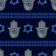 Seamless pattern with hams hand and Israel star