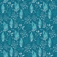 Vector Sea Blue Underwater Plants Lineart Seamless Pattern N2