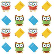 Flat Vector Seamless Pattern Wisdom and Knowledge Owls Reading B N2