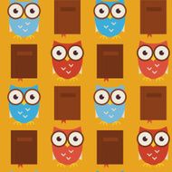 Flat Vector Seamless Pattern Wisdom and Knowledge Owls with Book N2