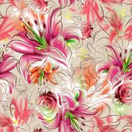 Seamless pattern Tropical exotic flowers drawn in pencil and watercolo N17