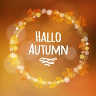 Autumn fall background with wreath made of leaves lights vector