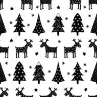 Seamless retro Christmas pattern - Xmas trees reindeer stars snowflakes N2