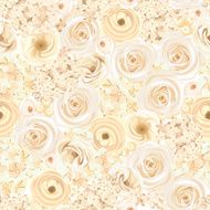 Seamless background with various light beige flowers Vector illustration