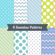 Set of Seamless Patterns with Polka Dot Diagonal Lines Chevron N2
