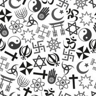 world religions symbols vector icons gray seamless pattern eps10