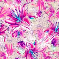 Seamless pattern Tropical exotic flowers drawn in pencil and watercolo N19