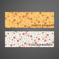 Abstract horizontal banners with sausage tomato mushrooms and peppers