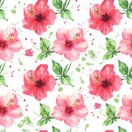 Seamless floral pattern with hibiscus flowers Watercolor painting N2