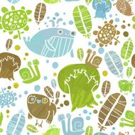 Vector Watercolor Pattern with Birds Whales and Trees