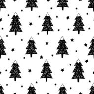 Black and white seamless Christmas pattern - Xmas trees stars N2
