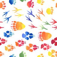Animal footprint seamless pattern Watercolor N2