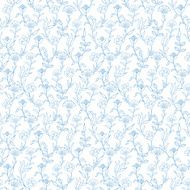 Vector Blue Turkish Lineart Floral Seamless Pattern