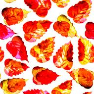 Seamless watercolor red leaves pattern with white background N5