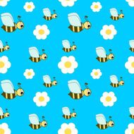 cute cartoon bee in the blue sky seamless pattern illustration N2