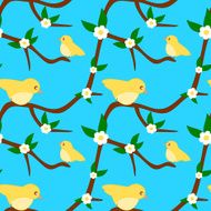 cartoon little yellow birds on a branch seamless pattern illustration